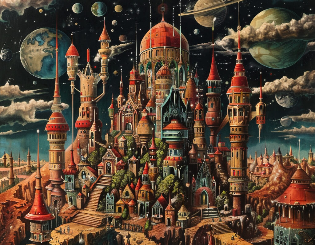An image of a castle in space